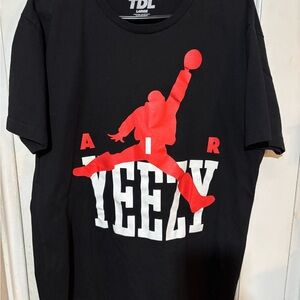 TDL AIR YEEZY Black T-Shirt with Red Graphic.